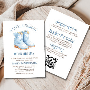 Invitation Tout en un petit Baby shower de garçon bleu Cowboy