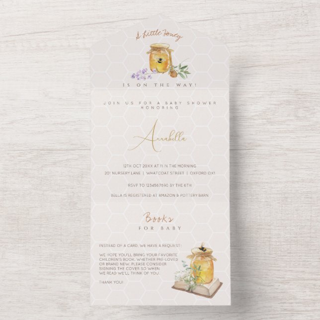 Invitation Tout En Un Petit Baby shower de miel doux (À l'intérieur)