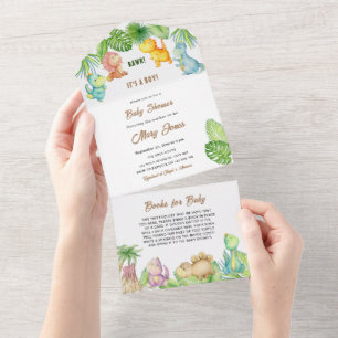 Invitation Tout En Un Petit Baby shower Dinosaur