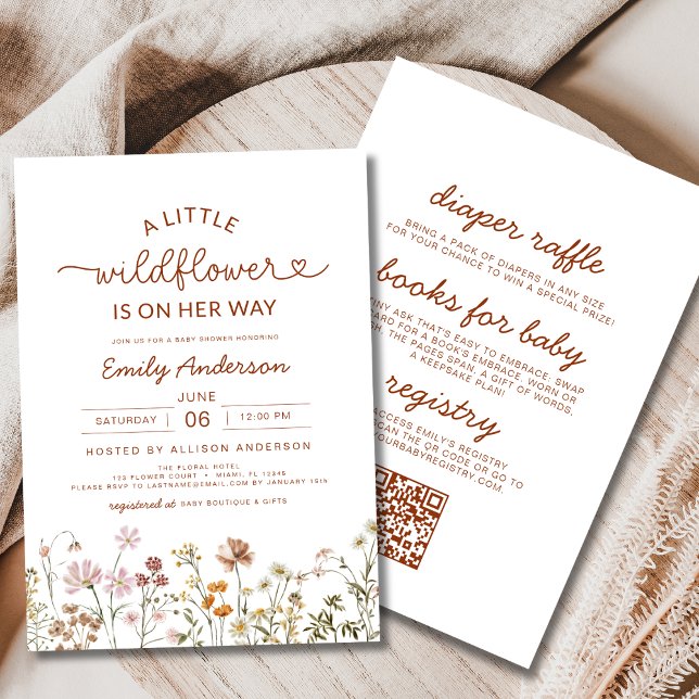 Invitation Tout en un petit Baby shower Fleur sauvage Boho (Créateur téléchargé)