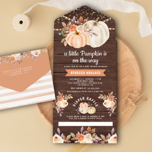 Invitation Tout En Un Petit Baby shower Floral Terme Citrouille