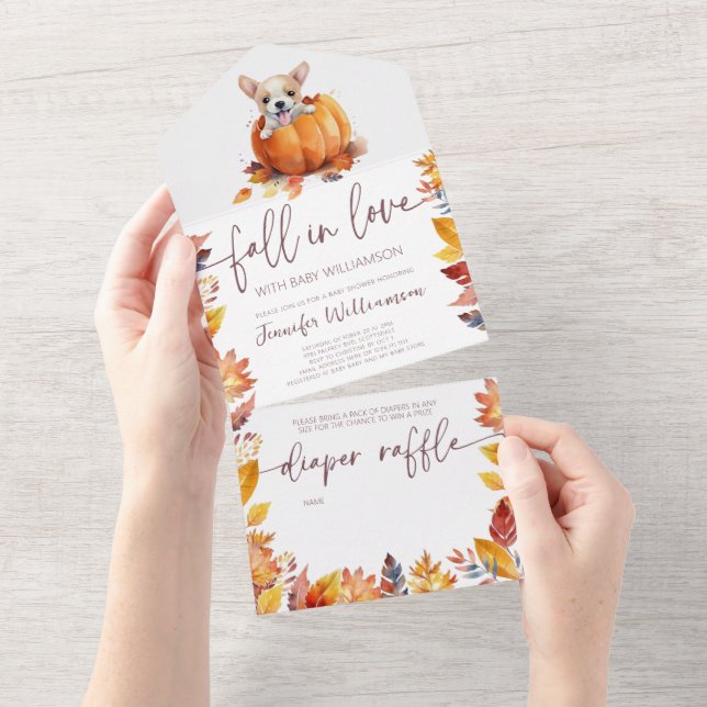 Invitation Tout En Un Petit Citrouille Chiot tombent dans le Baby shower (Déchirure)