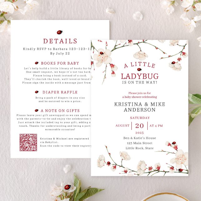 Invitation Tout en un petit Ladybug QR Code Douche (Créateur téléchargé)