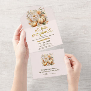 Invitation Tout En Un Petite citrouille chute aquarelle florale baby sho