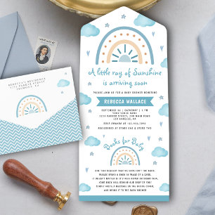 Invitation Tout En Un Petite Douceur Bleue Baby Shower Bohème Arc-en-Cie