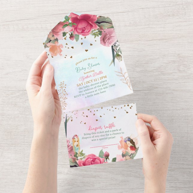 Invitation Tout En Un Petite Fée Baby Girl Douche (Déchirure)