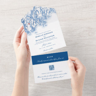 Invitation Tout En Un Phippsburg Maine Elegant Marine QR Mariage