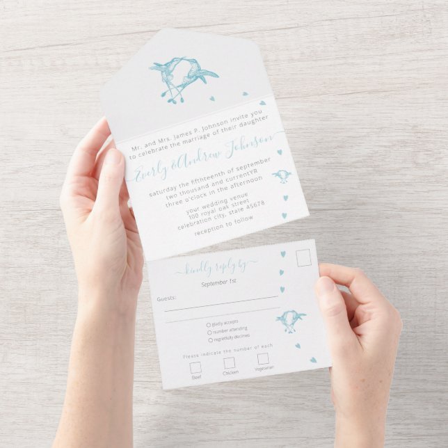 Invitation Tout En Un Photo Back Aqua Turquoise Blue Hummingbird All In  (Déchirure)