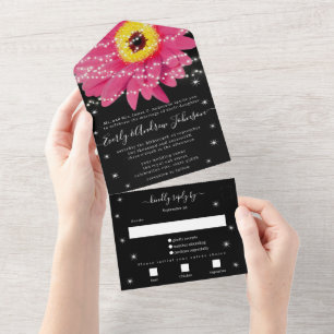 Invitation Tout En Un Photo Back Pink Black Gerber Star String Light
