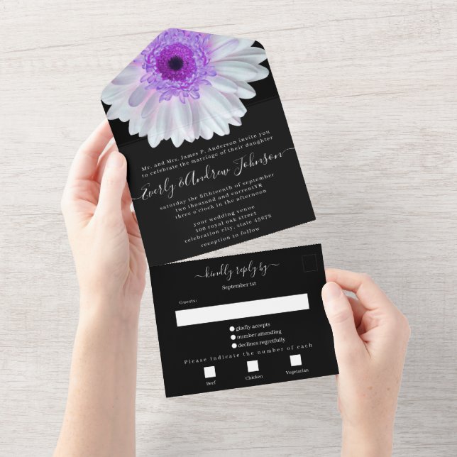Invitation Tout En Un Photo Back Purple Pink Gerber Simple Modern (Déchirure)