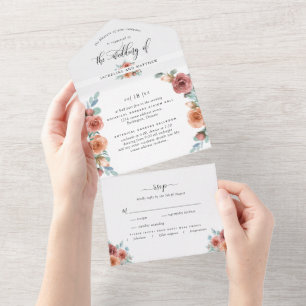 Invitation Tout En Un Photo, Blissful Floral Mariage avec RSVP Perforé