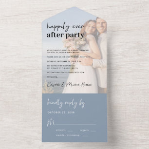 Invitation Tout En Un Photo Chic Dusty Blue Wedding Réception
