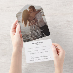 Invitation Tout En Un Photo chic en noir et blanc Mariage moderne