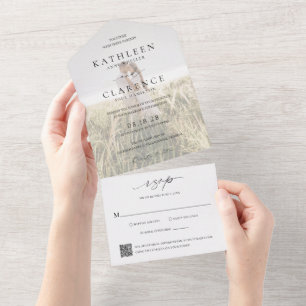 Invitation Tout En Un Photo classique QR Code Mariage élégant