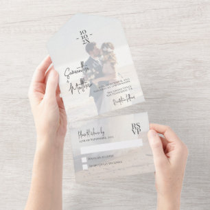 Invitation Tout En Un Photo de couple bleu poussiéreux pour anniversaire