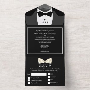 Invitation Tout En Un PHOTO de couple gay Mr et Mr. black white bow crav
