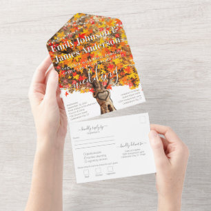 Invitation Tout En Un Photo de dos Mariage d'érable rouge orange rustiqu