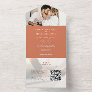 Invitation Tout En Un Photo de fiançailles Mariage Terracotta & Code QR 