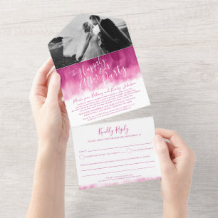 Invitation Tout En Un Photo de mariage heureux pour toujours rose rouge