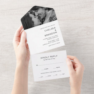 Invitation Tout En Un Photo de mariage moderne en noir et blanc avec mon
