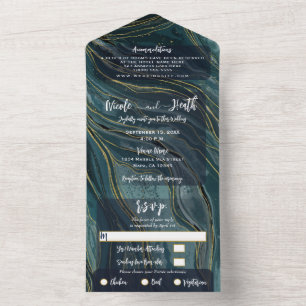 Invitation Tout En Un Photo de mariage moderne glamour bleu sarcelle ver