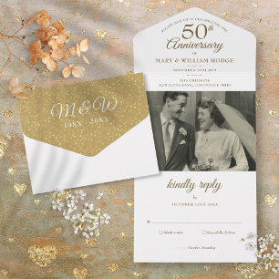 Invitation Tout En Un Photo de monogramme pour les 50 ans de mariage
