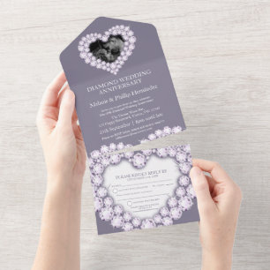 Invitation Tout En Un photo du 60e anniversaire de mariage diamant gris