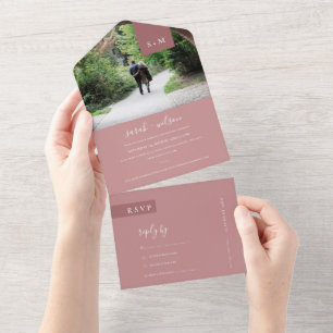 INVITATION TOUT EN UN PHOTO DU MARIAGE ROSE PINK MINIMAL SCANDI DUSKY BL