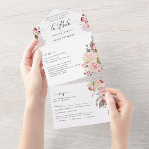 Invitation Tout En Un Photo espagnole Blush Bourgogne Mariage Tear Off R