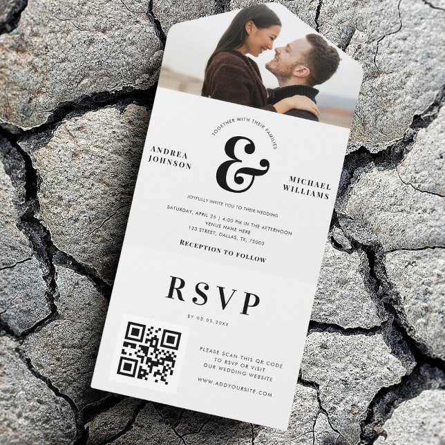 Invitation Tout En Un Photo et Ampersand Mariage QR Code RSVP (Créateur téléchargé)