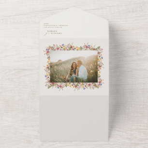 Invitation Tout En Un Photo fleur sauvage   Mariage beige de Sceau et d'