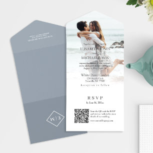 Invitation Tout En Un Photo gris moderne QR Code Mariage en ligne