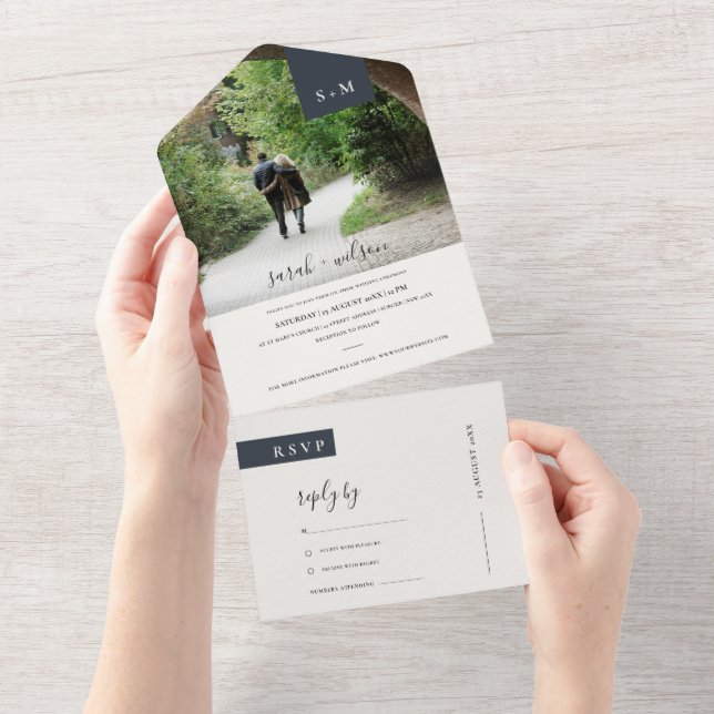 INVITATION TOUT EN UN PHOTO MARIAGE DU MONOGRAMME BLANC NOIR MINIMAL (Déchirure)