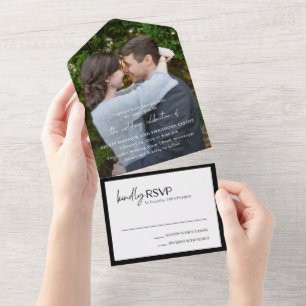 Invitation Tout En Un Photo Mariage Moderne Noir et Blanc Chic