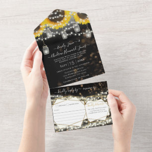 Invitation Tout En Un Photo Mason Jar Sunflower Jaune & or Mariage