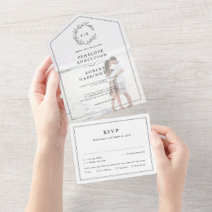 Invitation Tout En Un Photo minimaliste de Mariage moderne noir et blanc