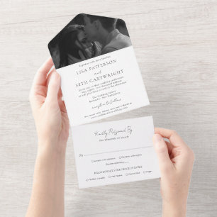 Invitation Tout En Un Photo minimaliste en noir et blanc pour mariage cl