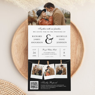 Invitation Tout En Un Photo moderne Black Ampersand Photo QR Code Mariag