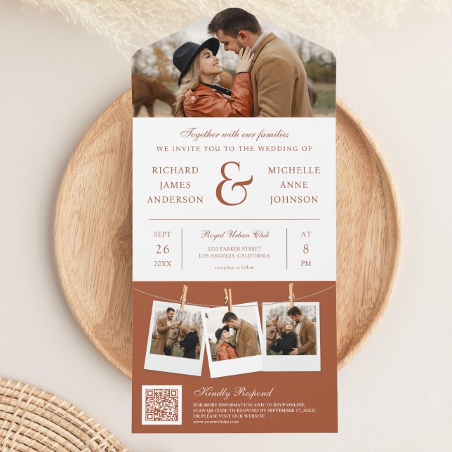 Invitation Tout En Un Photo moderne de Terracotta Ampersand Photo QR Cod (Créateur téléchargé)