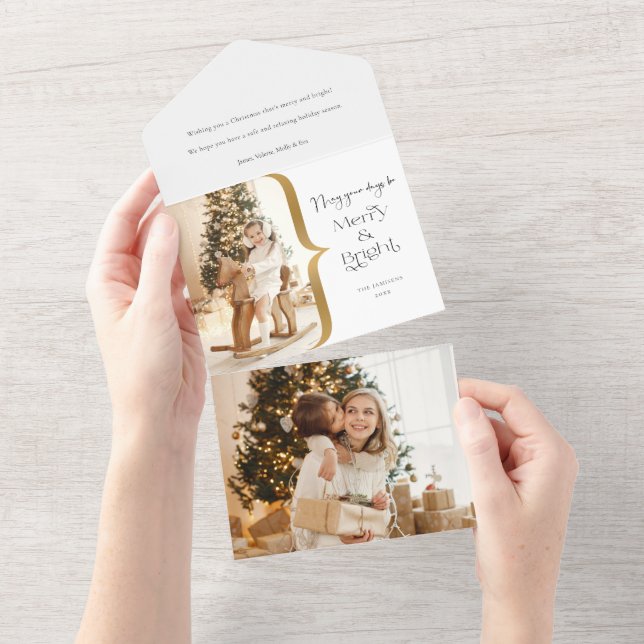 Invitation Tout En Un Photo moderne personnalisée Merry & Bright Typogra (Déchirure)