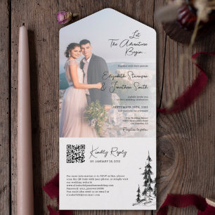 Invitation Tout En Un Photo mountain Forest moderne QR Code RSVP mariage