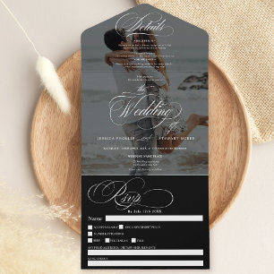 Invitation Tout En Un Photo noir simple élégant mariage calligraphie