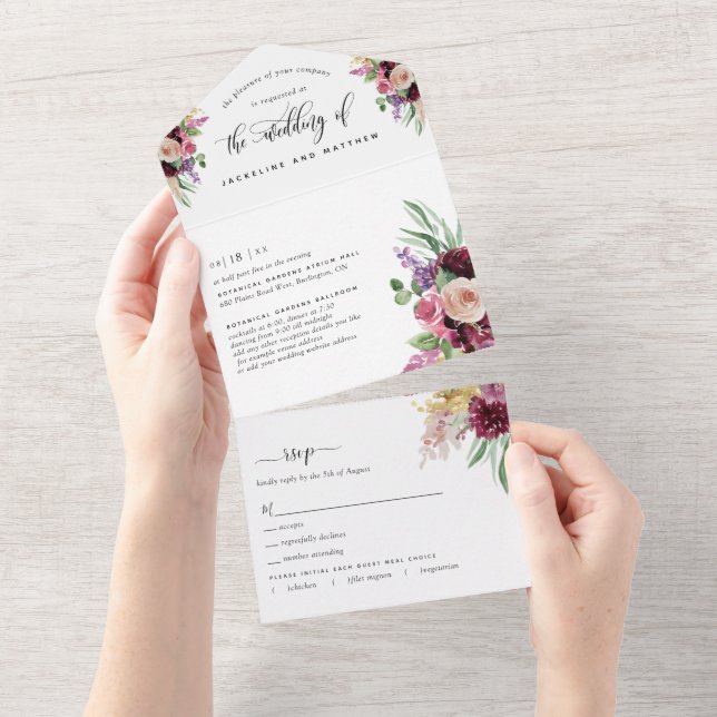 Invitation Tout En Un Photo : Purple Mauve Floral Mariage Éteins RSVP (Déchirure)