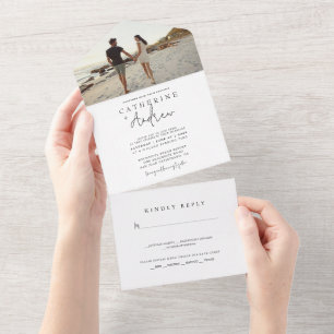 Invitation Tout En Un Photo romantique Mariage moderne