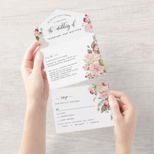 Invitation Tout En Un Photo : Rose, Blush, Bourgogne Mariage Tear Off RS