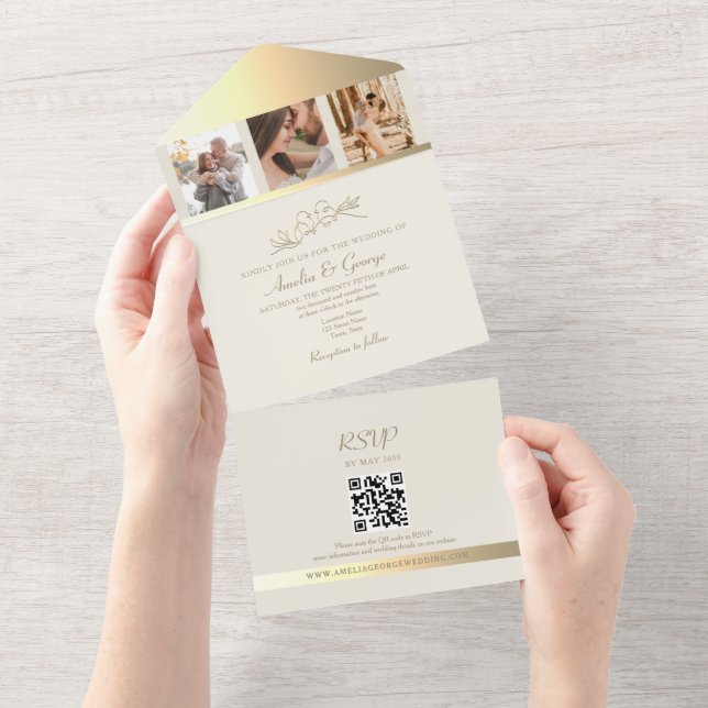 Invitation Tout En Un Photos élégantes Mariage RSVP QR Code (Déchirure)