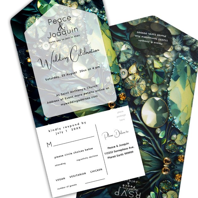 Invitation Tout En Un Pierre de cristal Iridescente, Mousse, Sage, Vert (Créateur téléchargé)