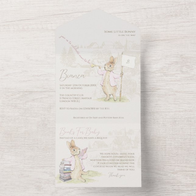 Invitation Tout En Un Pierre rose le lapin Un Baby shower lapin (À l'intérieur)