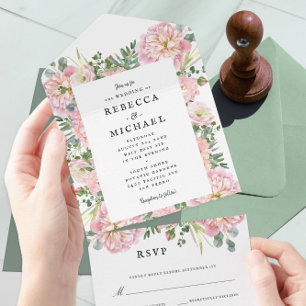 Invitation Tout En Un Pierres blanches Hydrangea Eucalyptus Mariage
