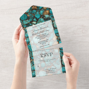 Invitation Tout En Un Pierres noires turquoise